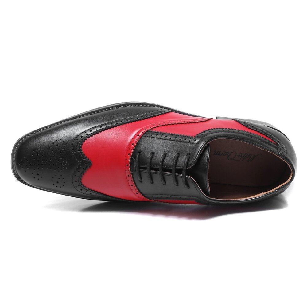 Black Red 1920's Wingtip Lace up Oxford Dress Shoes - Picture 5 of 7